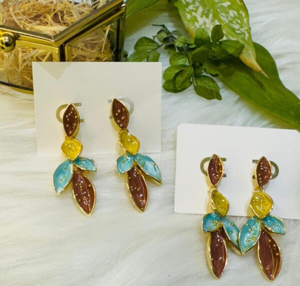 Enamel Leaflet Earrings